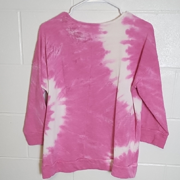 Tie-Dye French Terry Sweatshirt Top 3/4 Sleeves Drop Shoulder Boxy - Picture 2 of 13